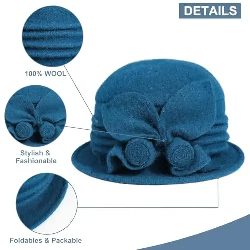 Sumolux Women Beret Hat French Vintage Floral Wool Dress Cloche Classic Winter Hat 1920s - 3