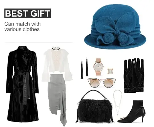 Sumolux Women Beret Hat French Vintage Floral Wool Dress Cloche Classic Winter Hat 1920s - 6