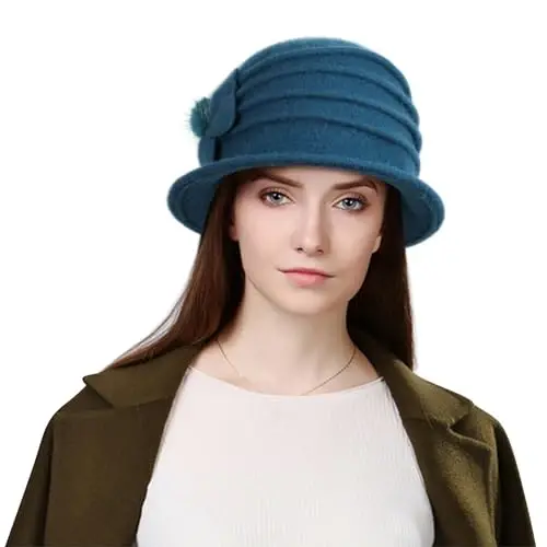 Sumolux Women Beret Hat French Vintage Floral Wool Dress Cloche Classic Winter Hat 1920s - SUMOLUX (1)