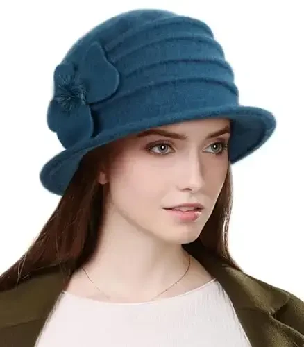 Sumolux Women Beret Hat French Vintage Floral Wool Dress Cloche Classic Winter Hat 1920s - SUMOLUX
