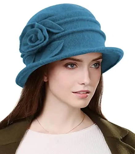 Sumolux Women Beret Hat French Vintage Floral Wool Dress Cloche Classic Winter Hat 1920s - 1