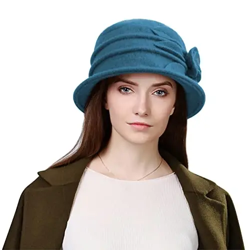 Sumolux Women Beret Hat French Vintage Floral Wool Dress Cloche Classic Winter Hat 1920s - SUMOLUX (1)