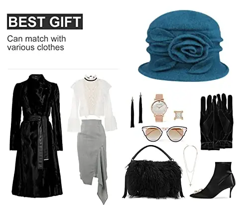 Sumolux Women Beret Hat French Vintage Floral Wool Dress Cloche Classic Winter Hat 1920s - 6