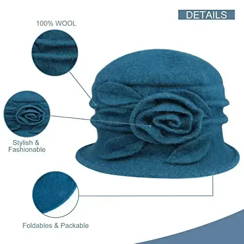 Sumolux Women Beret Hat French Vintage Floral Wool Dress Cloche Classic Winter Hat 1920s - 3
