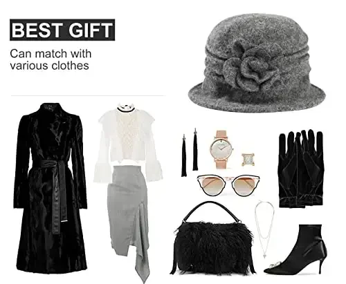 Sumolux Women Beret Hat French Vintage Floral Wool Dress Cloche Classic Winter Hat 1920s - 6