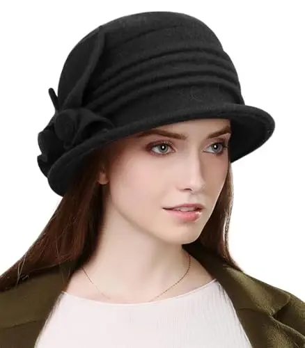 Sumolux Women Beret Hat French Vintage Floral Wool Dress Cloche Classic Winter Hat 1920s 