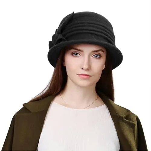 Sumolux Women Beret Hat French Vintage Floral Wool Dress Cloche Classic Winter Hat 1920s - SUMOLUX (1)