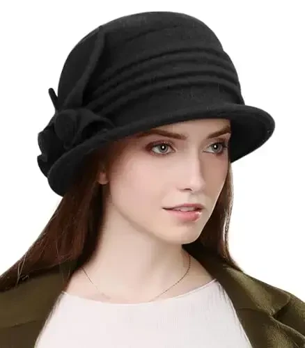 Sumolux Women Beret Hat French Vintage Floral Wool Dress Cloche Classic Winter Hat 1920s - 1