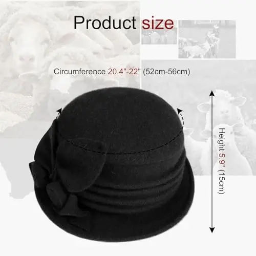 Sumolux Women Beret Hat French Vintage Floral Wool Dress Cloche Classic Winter Hat 1920s - 4