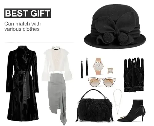 Sumolux Women Beret Hat French Vintage Floral Wool Dress Cloche Classic Winter Hat 1920s - 6