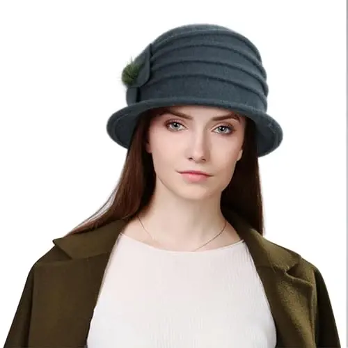Sumolux Women Beret Hat French Vintage Floral Wool Dress Cloche Classic Winter Hat 1920s - SUMOLUX (1)