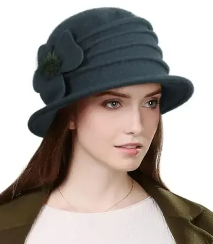Sumolux Women Beret Hat French Vintage Floral Wool Dress Cloche Classic Winter Hat 1920s 