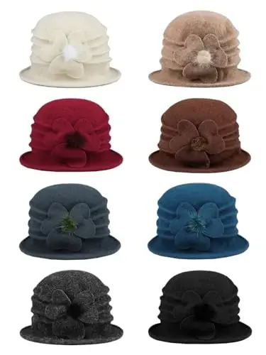 Sumolux Women Beret Hat French Vintage Floral Wool Dress Cloche Classic Winter Hat 1920s - 7