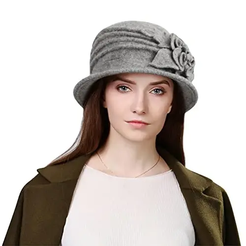 Sumolux Women Beret Hat French Vintage Floral Wool Dress Cloche Classic Winter Hat 1920s - SUMOLUX (1)
