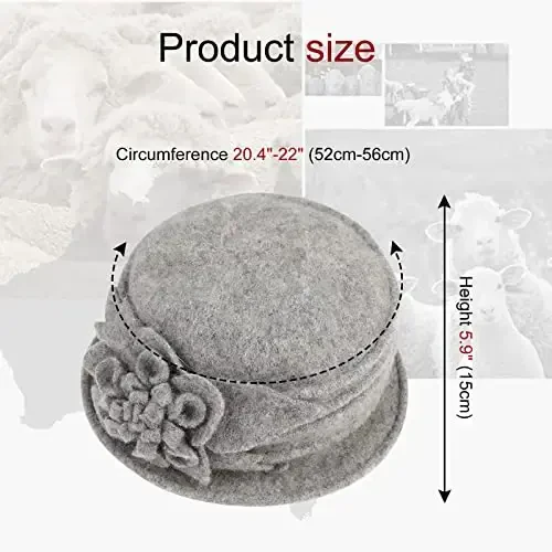Sumolux Women Beret Hat French Vintage Floral Wool Dress Cloche Classic Winter Hat 1920s - 4