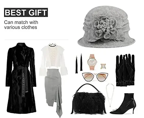 Sumolux Women Beret Hat French Vintage Floral Wool Dress Cloche Classic Winter Hat 1920s - 6