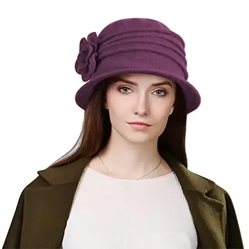 Sumolux Women Beret Hat French Vintage Floral Wool Dress Cloche Classic Winter Hat 1920s - SUMOLUX (1)