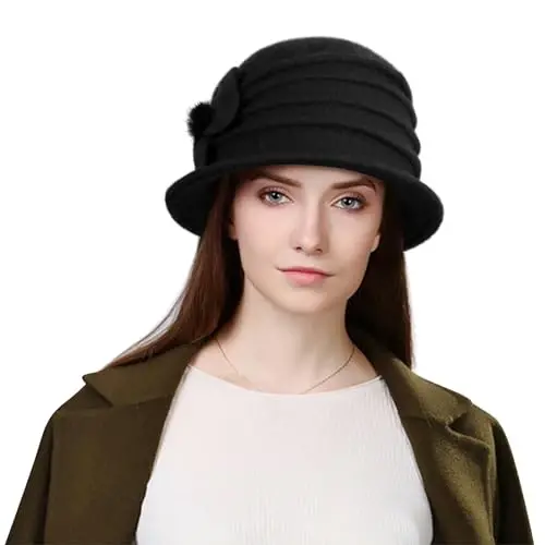Sumolux Women Beret Hat French Vintage Floral Wool Dress Cloche Classic Winter Hat 1920s - SUMOLUX (1)