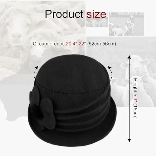 Sumolux Women Beret Hat French Vintage Floral Wool Dress Cloche Classic Winter Hat 1920s - 4