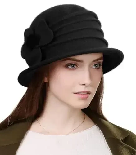 Sumolux Women Beret Hat French Vintage Floral Wool Dress Cloche Classic Winter Hat 1920s - SUMOLUX
