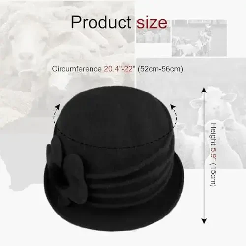 Sumolux Women Beret Hat French Vintage Floral Wool Dress Cloche Classic Winter Hat 1920s - 4