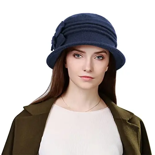 Sumolux Women Beret Hat French Vintage Floral Wool Dress Cloche Classic Winter Hat 1920s - SUMOLUX (1)