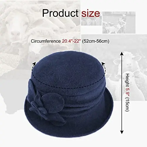 Sumolux Women Beret Hat French Vintage Floral Wool Dress Cloche Classic Winter Hat 1920s - 4