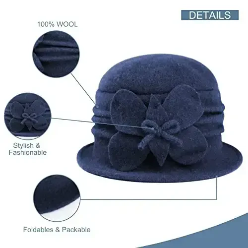 Sumolux Women Beret Hat French Vintage Floral Wool Dress Cloche Classic Winter Hat 1920s - 3