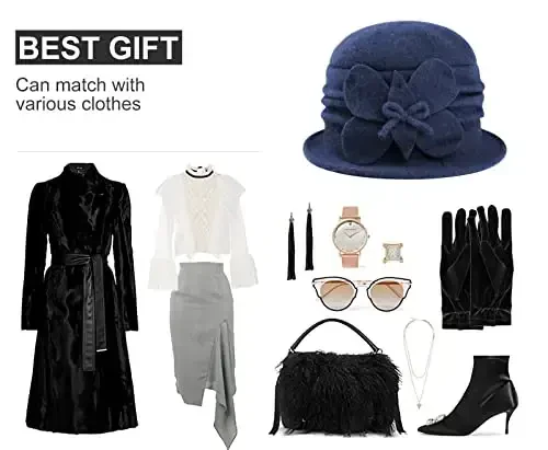 Sumolux Women Beret Hat French Vintage Floral Wool Dress Cloche Classic Winter Hat 1920s - 6
