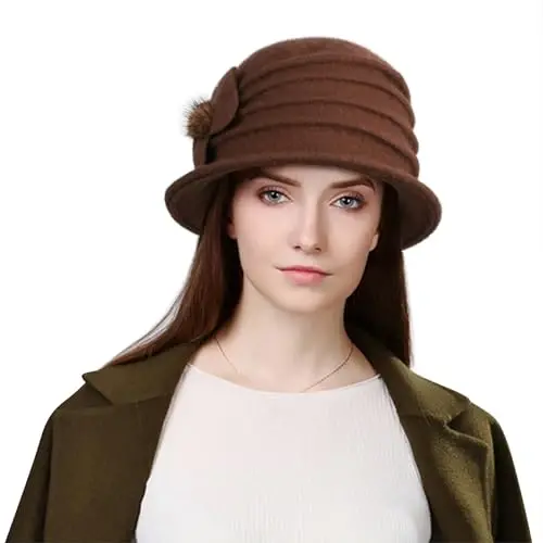 Sumolux Women Beret Hat French Vintage Floral Wool Dress Cloche Classic Winter Hat 1920s - SUMOLUX (1)