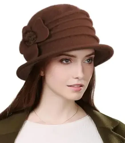 Sumolux Women Beret Hat French Vintage Floral Wool Dress Cloche Classic Winter Hat 1920s - SUMOLUX