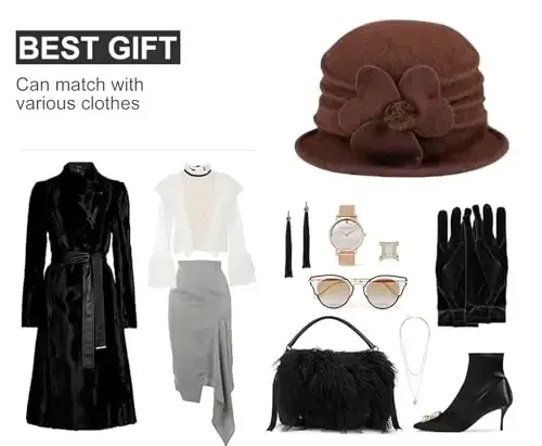 Sumolux Women Beret Hat French Vintage Floral Wool Dress Cloche Classic Winter Hat 1920s - 6