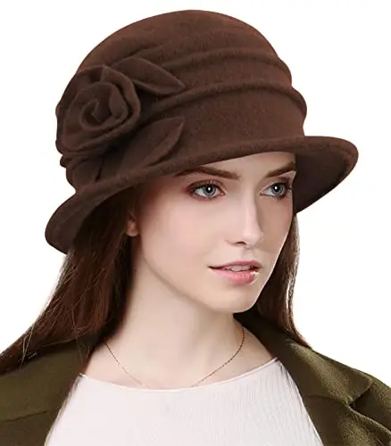 Sumolux Women Beret Hat French Vintage Floral Wool Dress Cloche Classic Winter Hat 1920s 