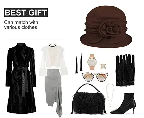 Sumolux Women Beret Hat French Vintage Floral Wool Dress Cloche Classic Winter Hat 1920s - 6