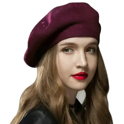Sumolux Women Beret Hat French Wool Beret Beanie Cap Classic Solid Color Autumn Winter Hats 