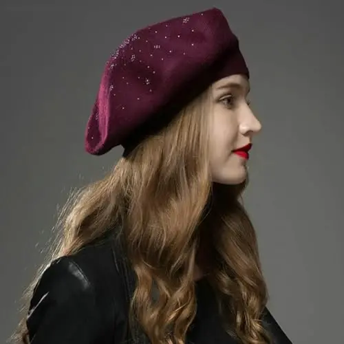 Sumolux Women Beret Hat French Wool Beret Beanie Cap Classic Solid Color Autumn Winter Hats - SUMOLUX (1)