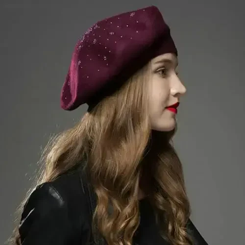Sumolux Women Beret Hat French Wool Beret Beanie Cap Classic Solid Color Autumn Winter Hats - 2