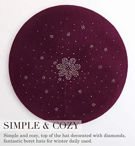 Sumolux Women Beret Hat French Wool Beret Beanie Cap Classic Solid Color Autumn Winter Hats - 3