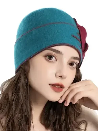 Sumolux Beanie Hats for Women Wool Skull Cap Beret Floral Cuffed French Vintage Dress Cloche Classic Winter 1920s - 3