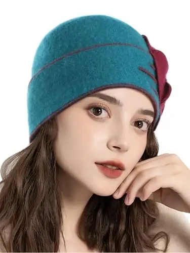 Sumolux Beanie Hats for Women Wool Skull Cap Beret Floral Cuffed French Vintage Dress Cloche Classic Winter 1920s - 3