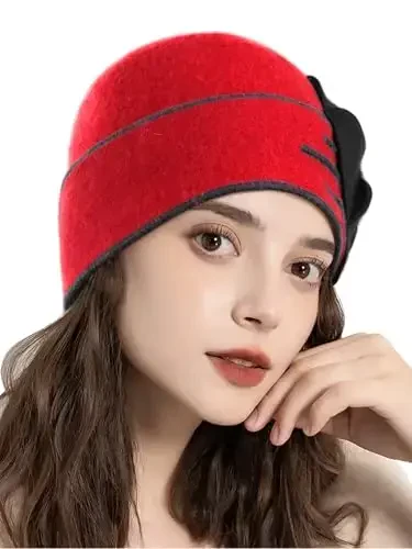 Sumolux Beanie Hats for Women Wool Skull Cap Beret Floral Cuffed French Vintage Dress Cloche Classic Winter 1920s - 3