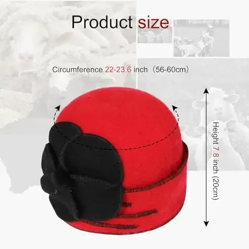 Sumolux Beanie Hats for Women Wool Skull Cap Beret Floral Cuffed French Vintage Dress Cloche Classic Winter 1920s - 5