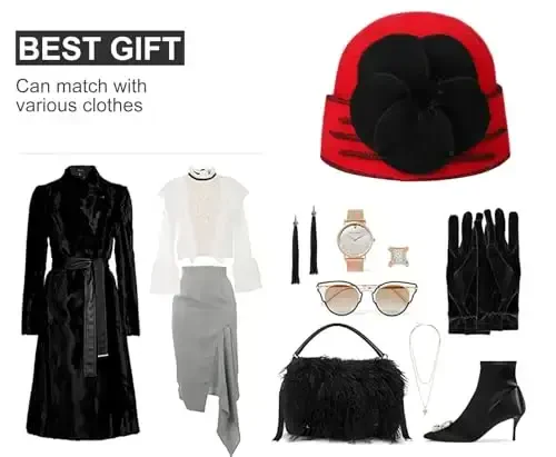 Sumolux Beanie Hats for Women Wool Skull Cap Beret Floral Cuffed French Vintage Dress Cloche Classic Winter 1920s - 6