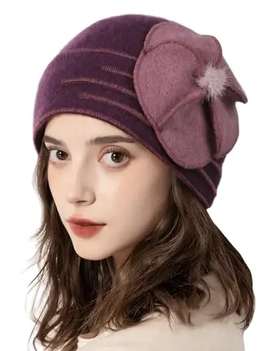 Sumolux Beanie Hats for Women Wool Skull Cap Beret French Vintage Cloche 1920s - 2