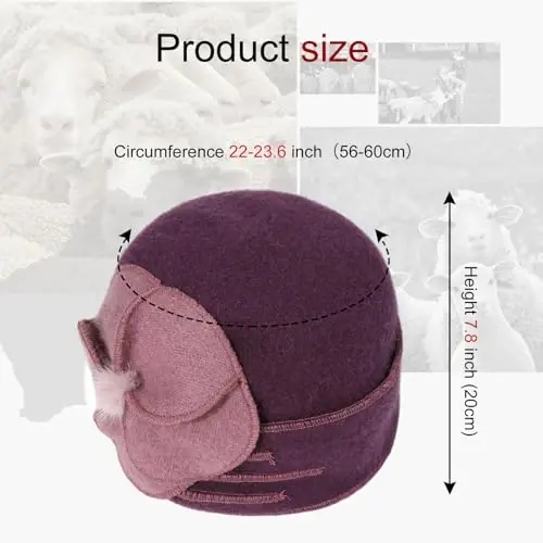 Sumolux Beanie Hats for Women Wool Skull Cap Beret French Vintage Cloche 1920s - 5