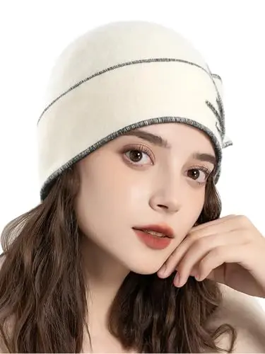 Sumolux Beanie Hats for Women Wool Skull Cap Beret Floral Cuffed French Vintage Dress Cloche Classic Winter 1920s - 3