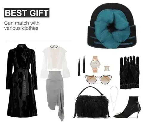 Sumolux Beanie Hats for Women Wool Skull Cap Beret Floral Cuffed French Vintage Dress Cloche Classic Winter 1920s - 6