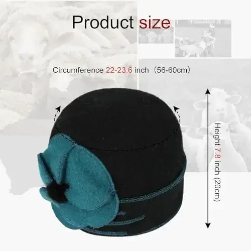Sumolux Beanie Hats for Women Wool Skull Cap Beret Floral Cuffed French Vintage Dress Cloche Classic Winter 1920s - 5
