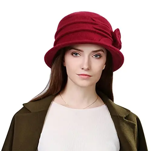 Sumolux Women Beret Hat French Vintage Floral Wool Dress Cloche Classic Winter Hat 1920s - 3