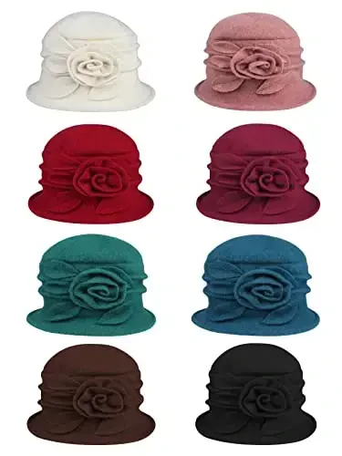 Sumolux Women Beret Hat French Vintage Floral Wool Dress Cloche Classic Winter Hat 1920s - 1